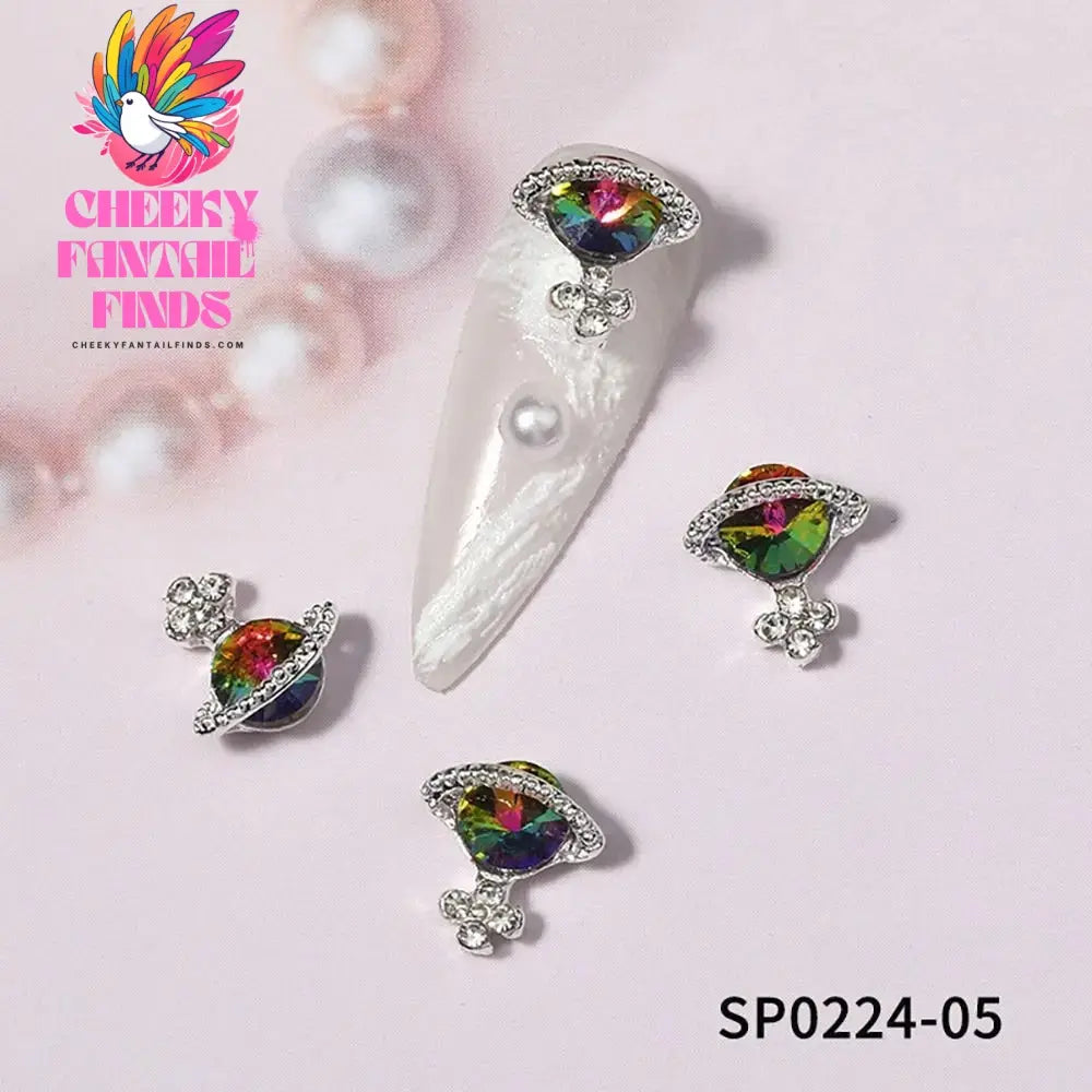 10Pcs 3D Zircon Alloy Nail Art Decoration Saturn Planet Cross Gems Stones Crystal Rhinestones Nail Charms Nail Accessories Cheeky Fantail Finds
