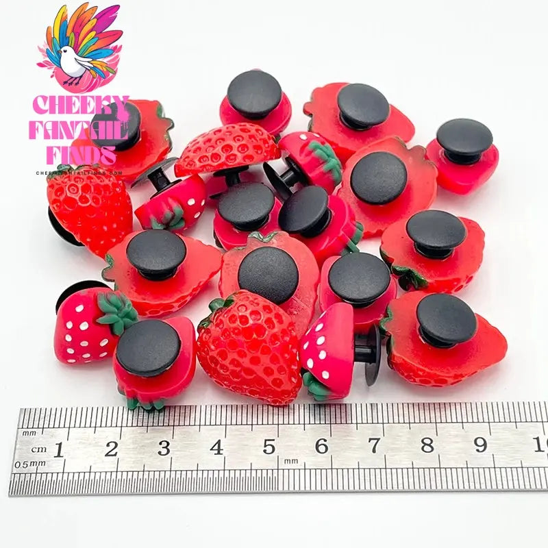 10Pcs Cartoon Pink Strawberry Icon Shoe Decoration Charms For Child's Clogs DIY Parts Pins Fit Women's Slipper Badge Accessories Cheeky Fantail Finds