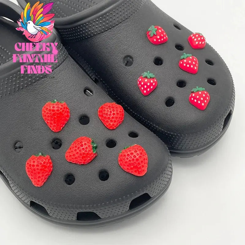 10Pcs Cartoon Pink Strawberry Icon Shoe Decoration Charms For Child's Clogs DIY Parts Pins Fit Women's Slipper Badge Accessories Cheeky Fantail Finds