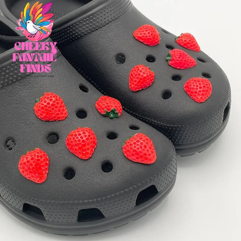 10Pcs Cartoon Pink Strawberry Icon Shoe Decoration Charms For Child's Clogs DIY Parts Pins Fit Women's Slipper Badge Accessories Cheeky Fantail Finds