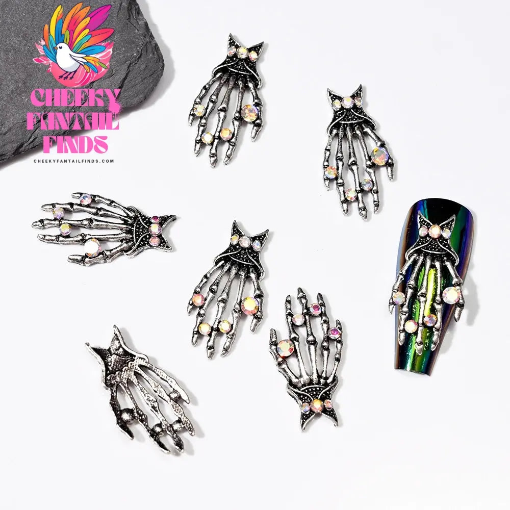 10Pcs/Lot Halloween Luxury Silver Cross Nail Art Charm Parts Punk Y2K Metal Style Jewelry Alloy Shinny Nail Diamond Decoration Cheeky Fantail Finds