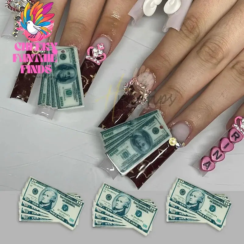 10pc Luxury Money Dollors Nail Charms 3D Crystal Rhinestones Dollor Design Manicure DIY Nail Art Jewelry Decorations Cheeky Fantail Finds