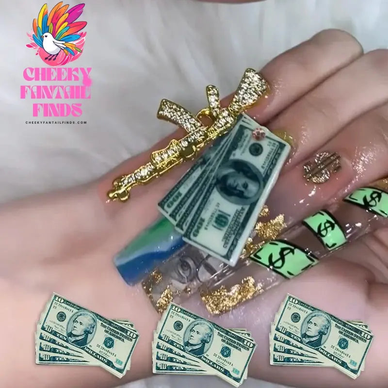 10pc Luxury Money Dollors Nail Charms 3D Crystal Rhinestones Dollor Design Manicure DIY Nail Art Jewelry Decorations Cheeky Fantail Finds