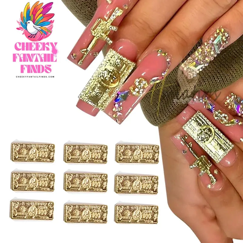10pc Luxury Money Dollors Nail Charms 3D Crystal Rhinestones Dollor Design Manicure DIY Nail Art Jewelry Decorations Cheeky Fantail Finds