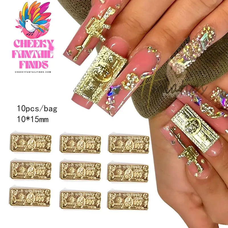 10pc Luxury Money Dollors Nail Charms 3D Crystal Rhinestones Dollor Design Manicure DIY Nail Art Jewelry Decorations Cheeky Fantail Finds