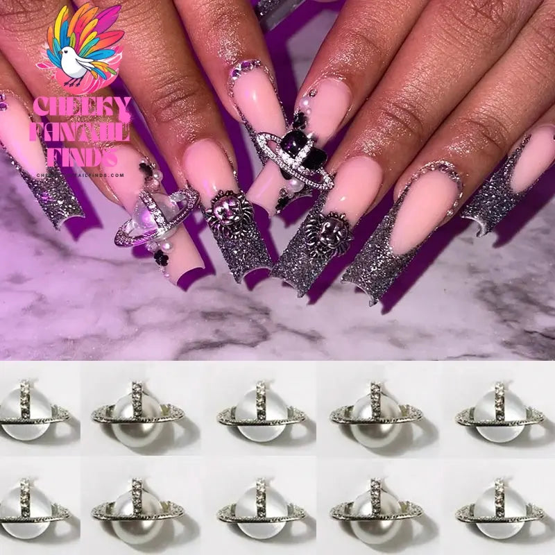 10pcs 3D Luxury Planet Nail Charms Saturn Planet Nail Rhinestones Gems Jewelry Kawaii DIY Acrylic Nail Manicure Decoration Cheeky Fantail Finds