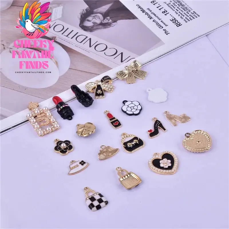 10pcs Perfume Bottle Enamel Charms Lipstick Bow Tie High-heeled Shoes Bag Pendants DIY Earrings Necklace Accessory Jewelry Craft Cheeky Fantail Finds