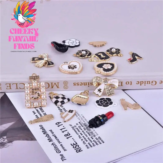 10pcs Perfume Bottle Enamel Charms Lipstick Bow Tie High-heeled Shoes Bag Pendants DIY Earrings Necklace Accessory Jewelry Craft Cheeky Fantail Finds