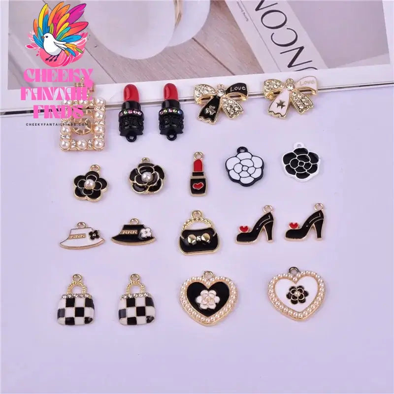 10pcs Perfume Bottle Enamel Charms Lipstick Bow Tie High-heeled Shoes Bag Pendants DIY Earrings Necklace Accessory Jewelry Craft Cheeky Fantail Finds
