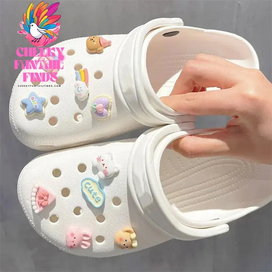 10pcs Rainbow Bear Hole Shoe Charms Accessories Shoe Buckle Cute Little Animals Shoes Flower DIY Shoes Decoration Cheeky Fantail Finds