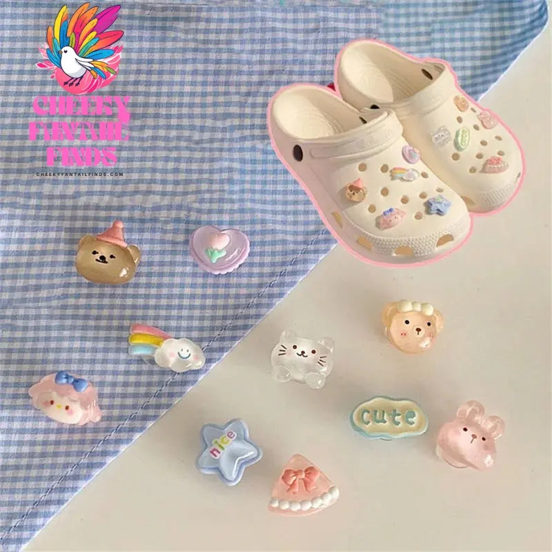 10pcs Rainbow Bear Hole Shoe Charms Accessories Shoe Buckle Cute Little Animals Shoes Flower DIY Shoes Decoration Cheeky Fantail Finds