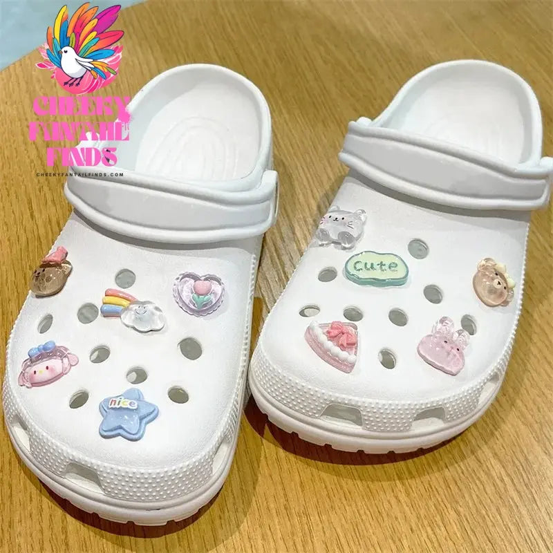 10pcs Rainbow Bear Hole Shoe Charms Accessories Shoe Buckle Cute Little Animals Shoes Flower DIY Shoes Decoration Cheeky Fantail Finds