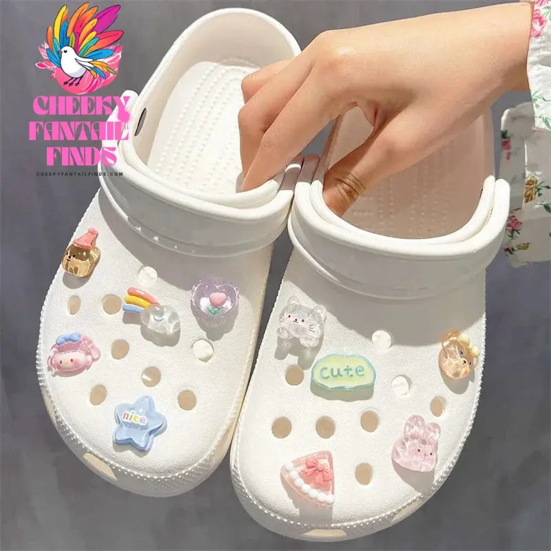 10pcs Rainbow Bear Hole Shoe Charms Accessories Shoe Buckle Cute Little Animals Shoes Flower DIY Shoes Decoration Cheeky Fantail Finds