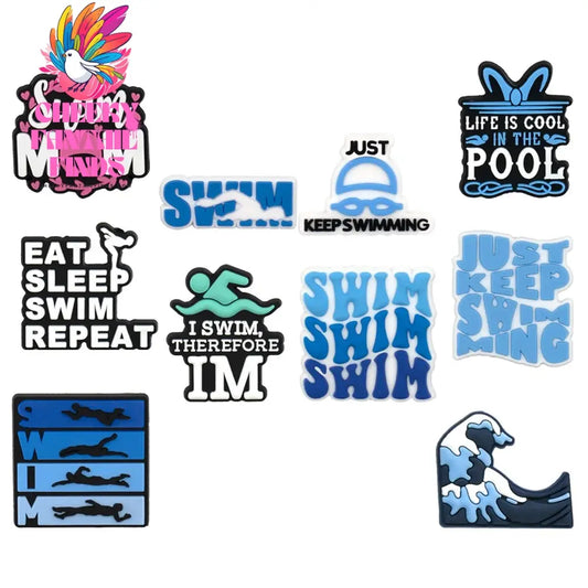 10pcs Sport Shoe Charms Basketball Football Swimming Tennis Shoe Decorations Pins for Men Women Kids Shoe Ornament Accessories - Cheeky Fantail Finds