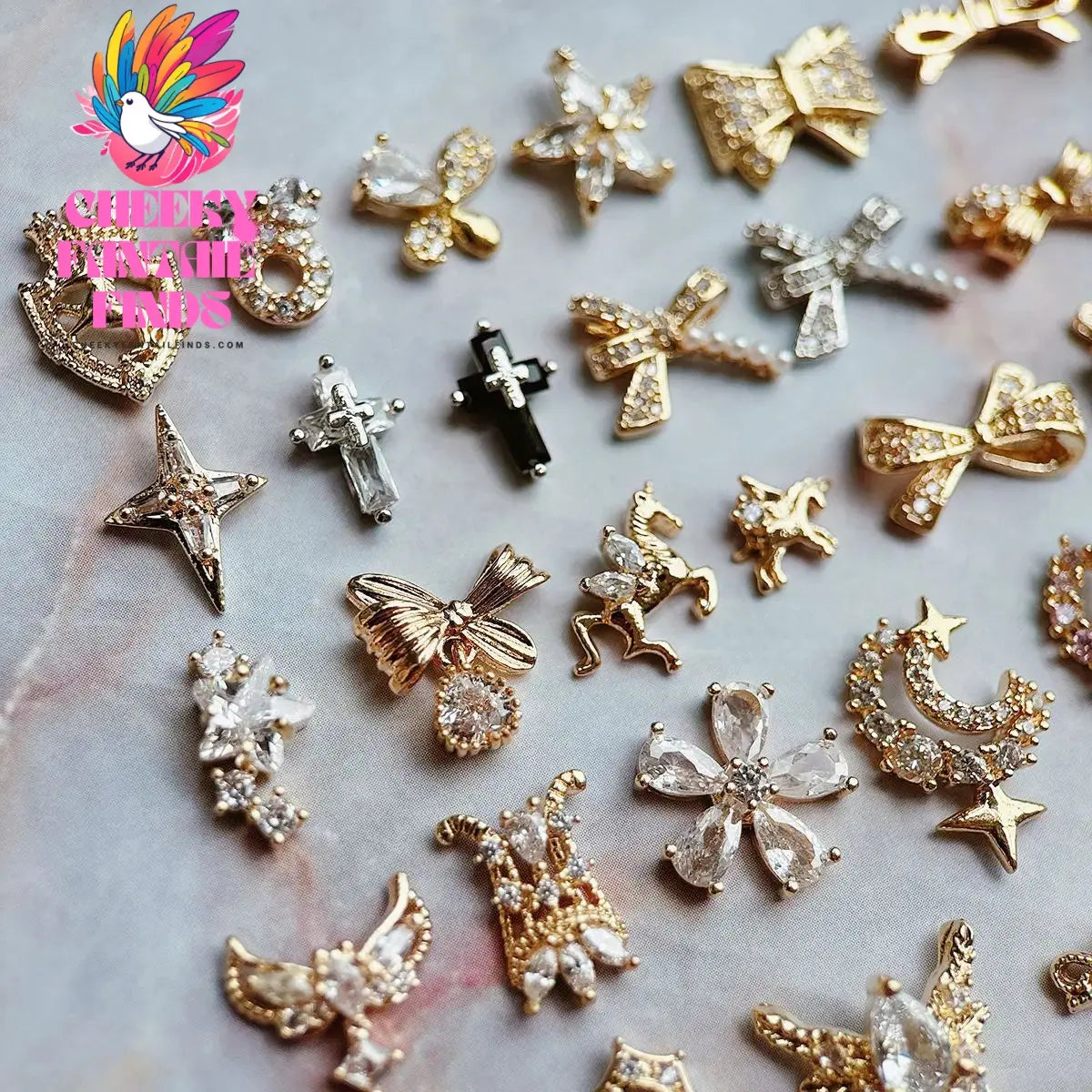 10pcs/lot Luxury Unicorn Heart Love Zircon Crystals Metal Nails Jewelry Decorations Nail Art Accessories Charms Parts Supplies Cheeky Fantail Finds