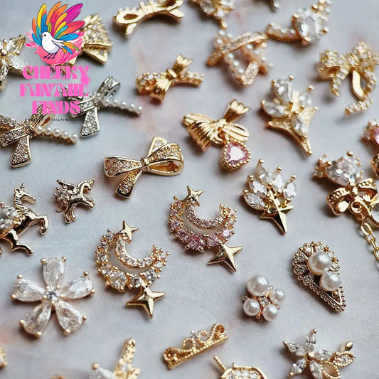 10pcs/lot Luxury Unicorn Heart Love Zircon Crystals Metal Nails Jewelry Decorations Nail Art Accessories Charms Parts Supplies Cheeky Fantail Finds