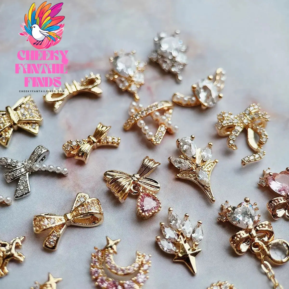 10pcs/lot Luxury Unicorn Heart Love Zircon Crystals Metal Nails Jewelry Decorations Nail Art Accessories Charms Parts Supplies Cheeky Fantail Finds