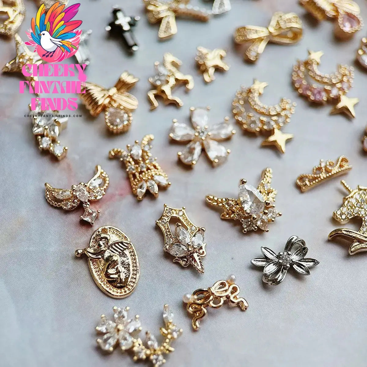 10pcs/lot Luxury Unicorn Heart Love Zircon Crystals Metal Nails Jewelry Decorations Nail Art Accessories Charms Parts Supplies Cheeky Fantail Finds