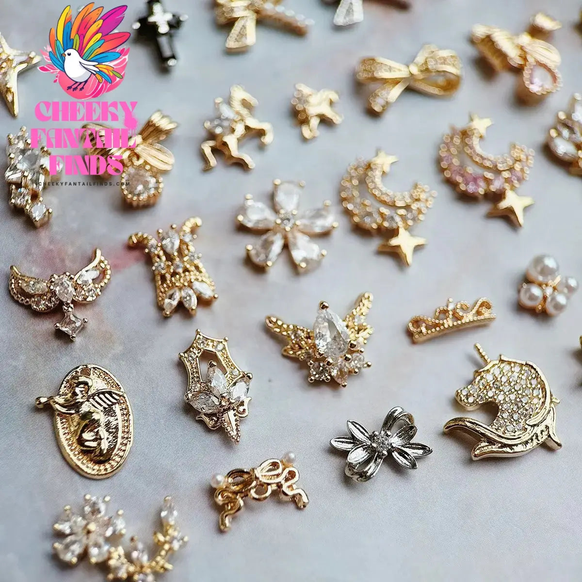 10pcs/lot Luxury Unicorn Heart Love Zircon Crystals Metal Nails Jewelry Decorations Nail Art Accessories Charms Parts Supplies Cheeky Fantail Finds