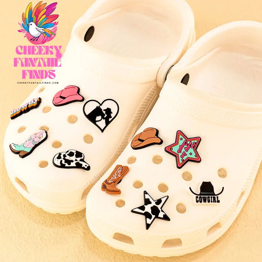 11/12 PVC Shoe Charms Cowboy Cowgirl Hat Shoe Decorations Pins for Men Women Gift Star Heart Sandal Clog Accessories Clog Buckle - Cheeky Fantail Finds