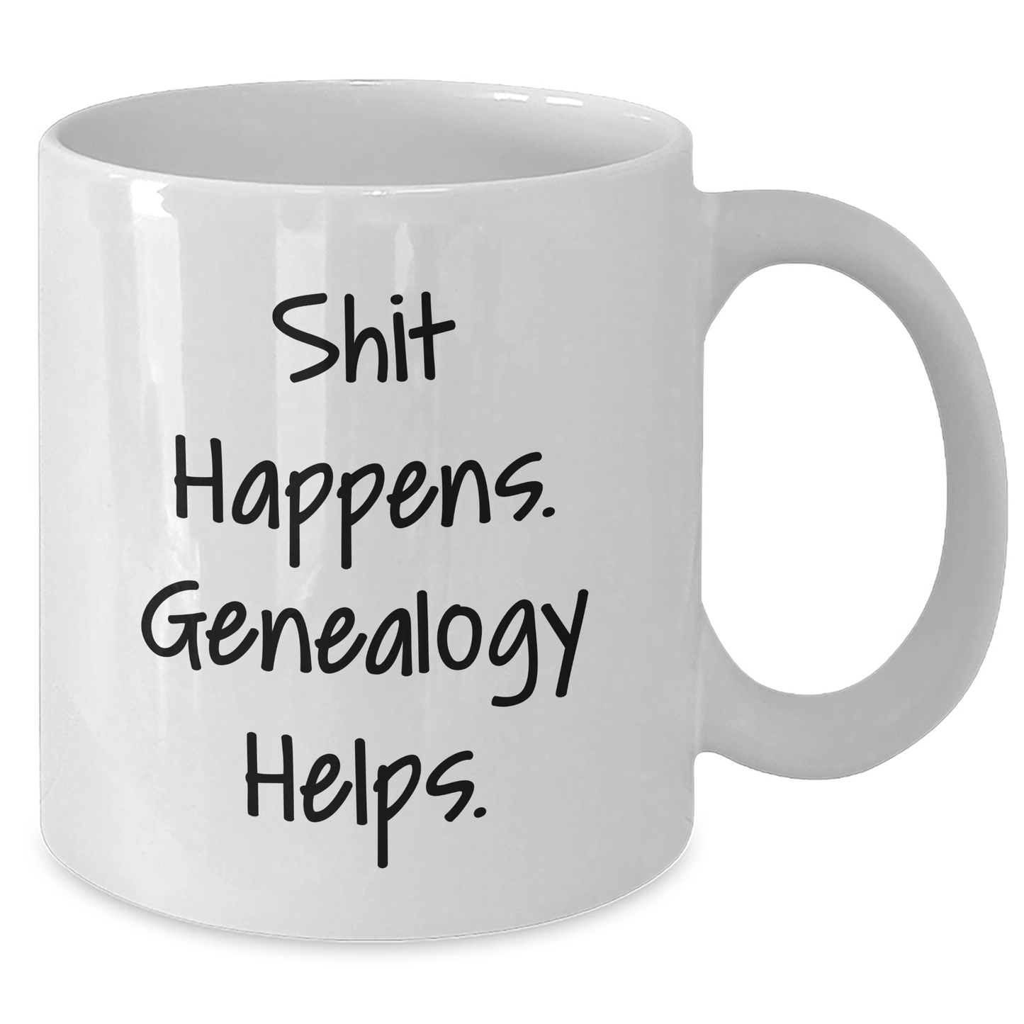 Funny Genealogy Quote White Coffee Mug, Ideal Gifts from Friends and Family for Genealogy Enthusiasts, Shit Happens. Genealogy Helps., Father's Day Unique Gifts - Additional