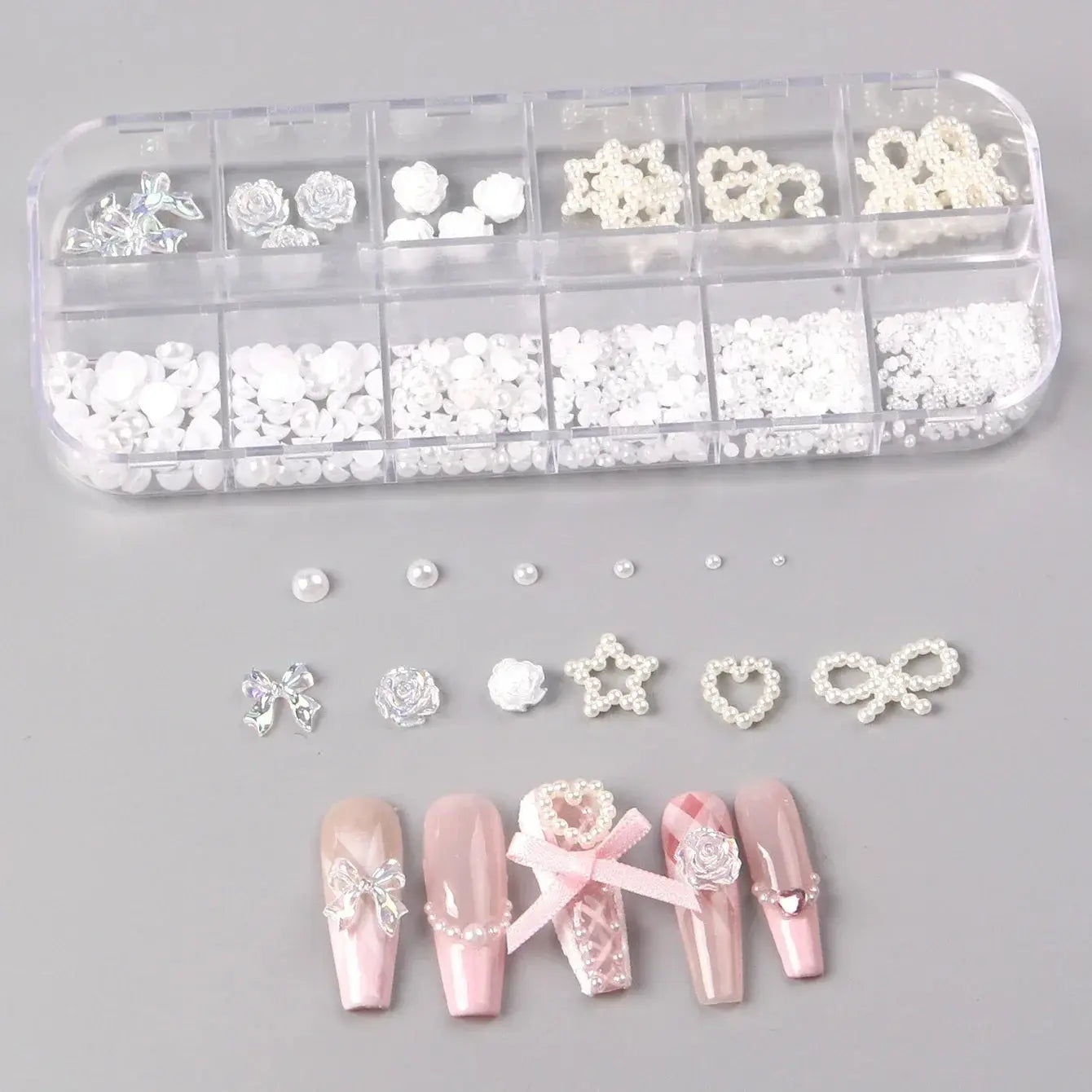 12 Grids Mixed 3D Punk Silver Heart Cross Metal Manicure Nail Decoration Retro Different Design Cross Nails Art Charms Cheeky Fantail Finds