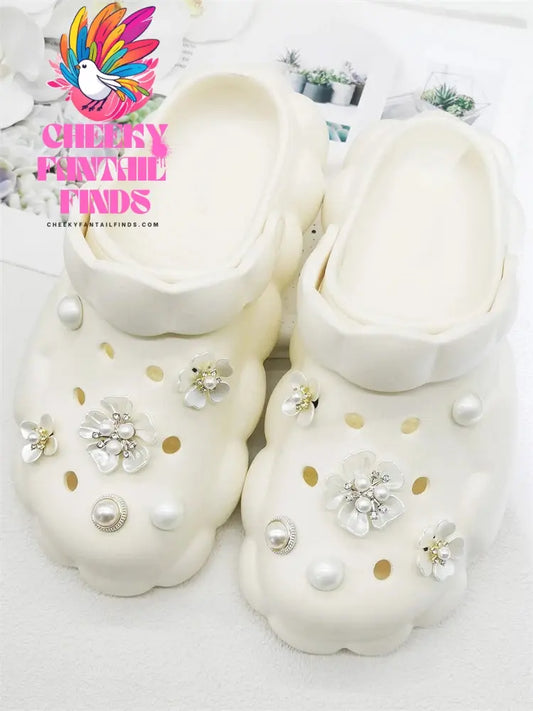 12PCS ABS Shoe Charms Buckles DIY Adorable Clog Accessories White Floral Decorations Ornaments Fit Women Sandals Halloween Gifts - Cheeky Fantail Finds