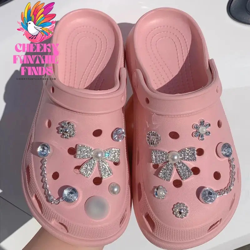 12PCS/lot Shoe Charms Decoration Buckle Pins Cute Creative Rhinestone Bow Small Flower Pins DIY Combiation for Clog Friend Gift Cheeky Fantail Finds