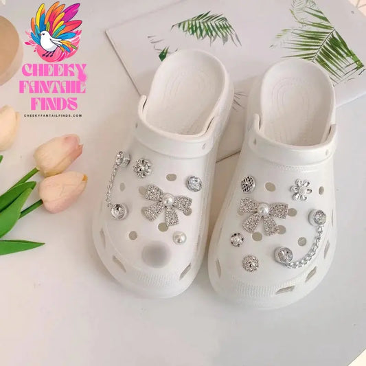 12PCS/lot Shoe Charms Decoration Buckle Pins Cute Creative Rhinestone Bow Small Flower Pins DIY Combiation for Clog Friend Gift Cheeky Fantail Finds