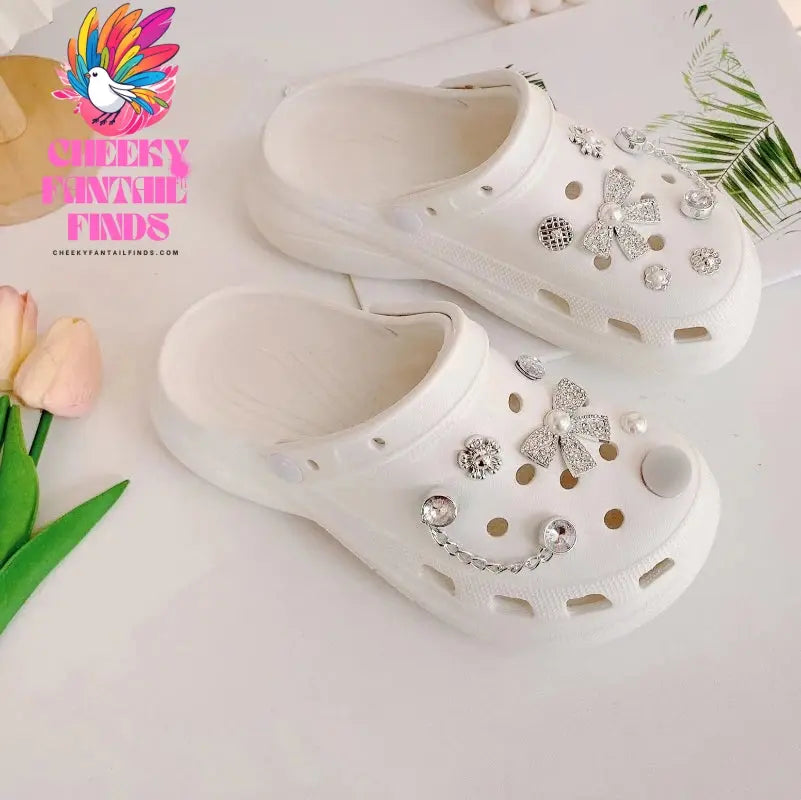 12PCS/lot Shoe Charms Decoration Buckle Pins Cute Creative Rhinestone Bow Small Flower Pins DIY Combiation for Clog Friend Gift Cheeky Fantail Finds