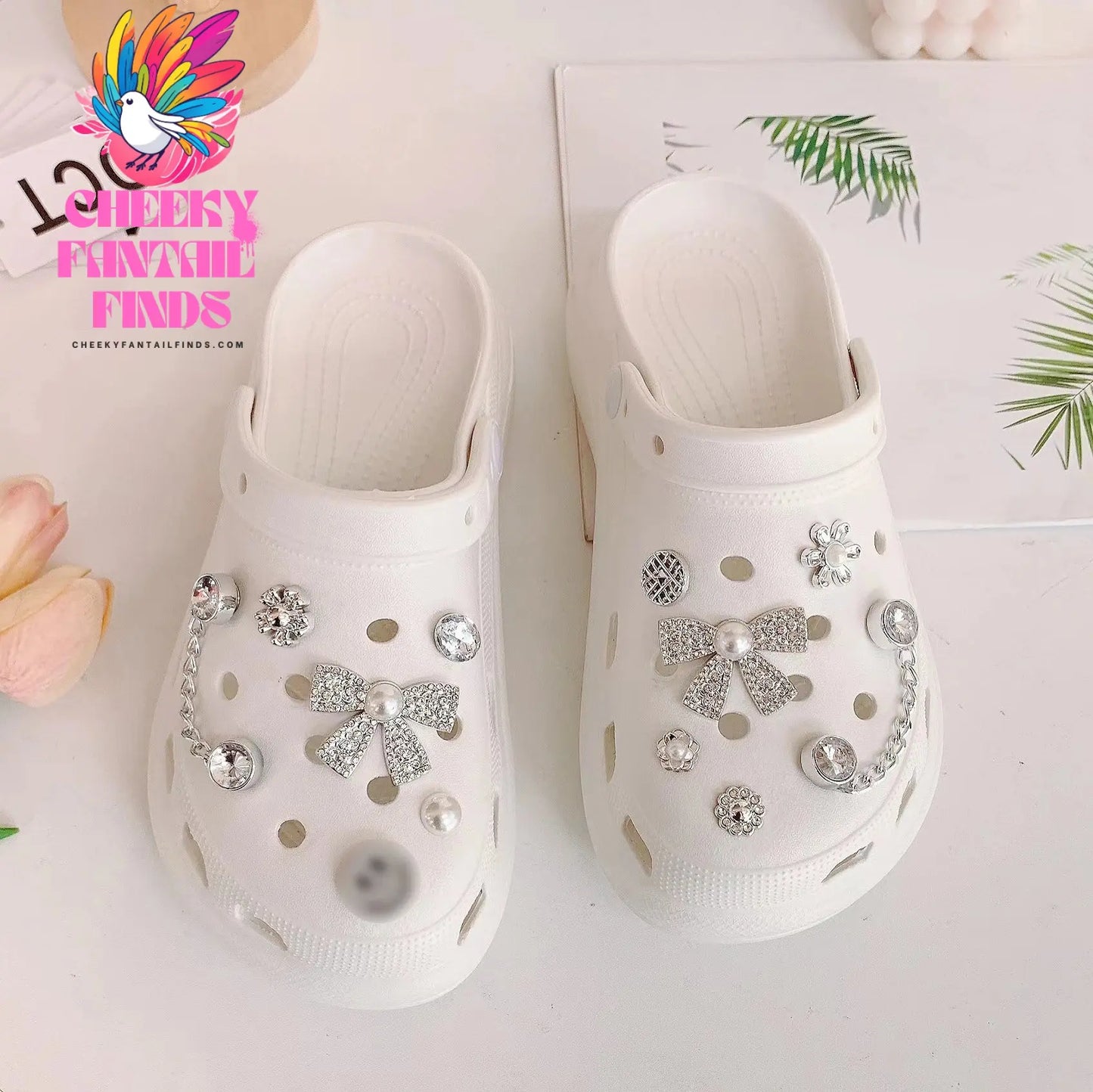 12PCS/lot Shoe Charms Decoration Buckle Pins Cute Creative Rhinestone Bow Small Flower Pins DIY Combiation for Clog Friend Gift Cheeky Fantail Finds