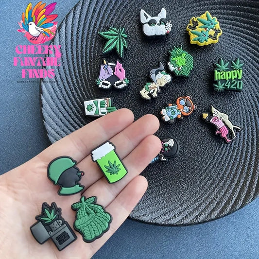 15pcs Green Cartoon Plant Shoe Charms Set, PVC Decorative Accessories for Slides & Sandals - Perfect for Christmas & Birthday Gifts, Shoe Pendant, Party Decor Accessories Cheeky Fantail Finds
