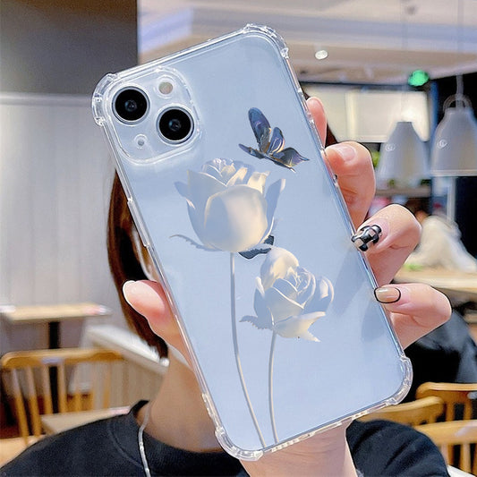 2-Piece Butterfly & Flower Pattern Phone Case - Ultra-Protective Silicone Bumper, Crystal-Clear Transparent Hard Back Cover, Fall-Resistant Luxury Shockproof Design for iPhone 14, 13, 12, 11 Pro Max, X, XR, XS, 7, 8 Plus, Min