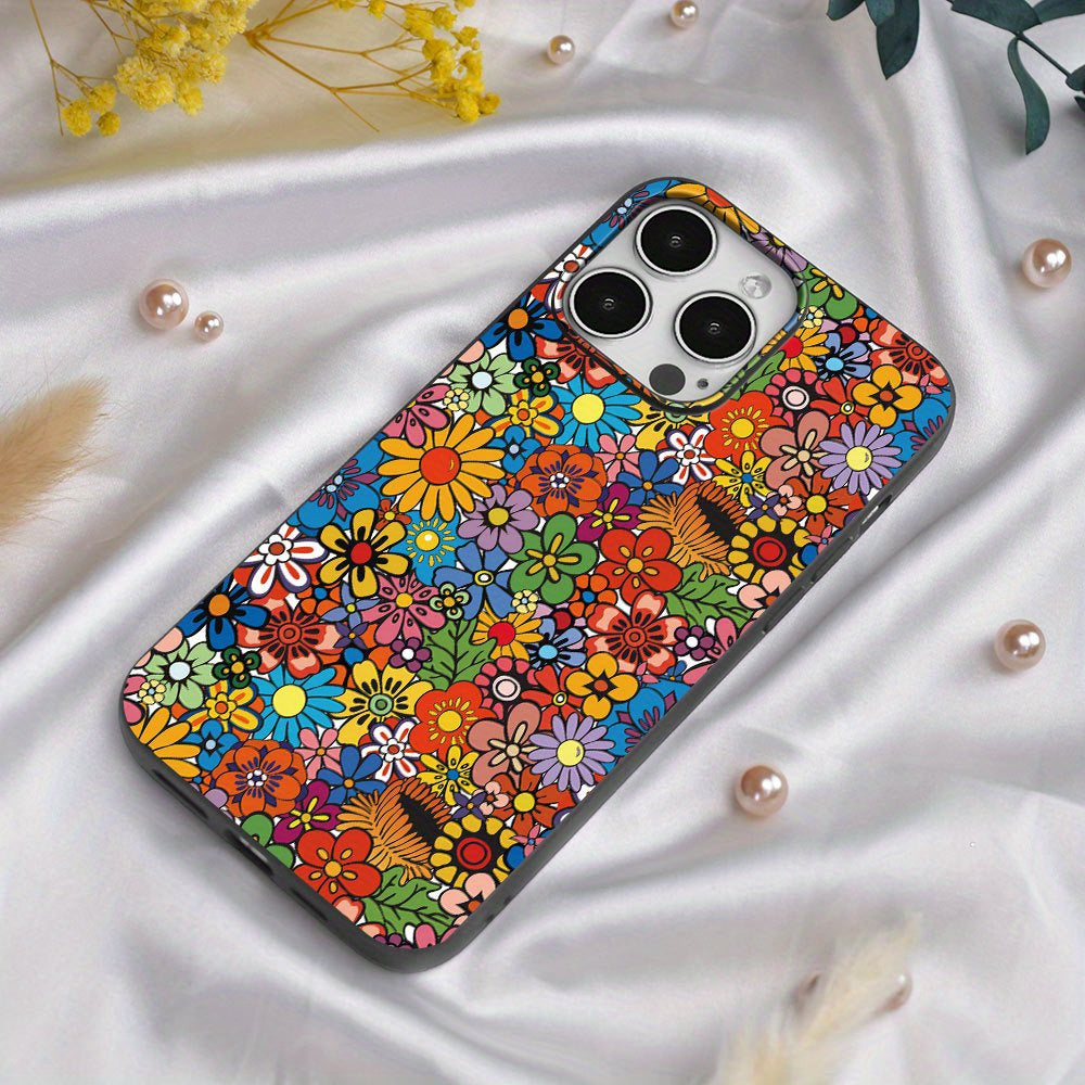 Flowers Pattern Liquid Silicone Mobile Phone Case Full-Body Protection Shockproof Anti-fall TPU Soft Rubber Case Color: Transparent White Black For Men Women For IPhone 15 14 13 12 11 XS XR X 7 8 Mini Plus Pro Max SE 2020/202