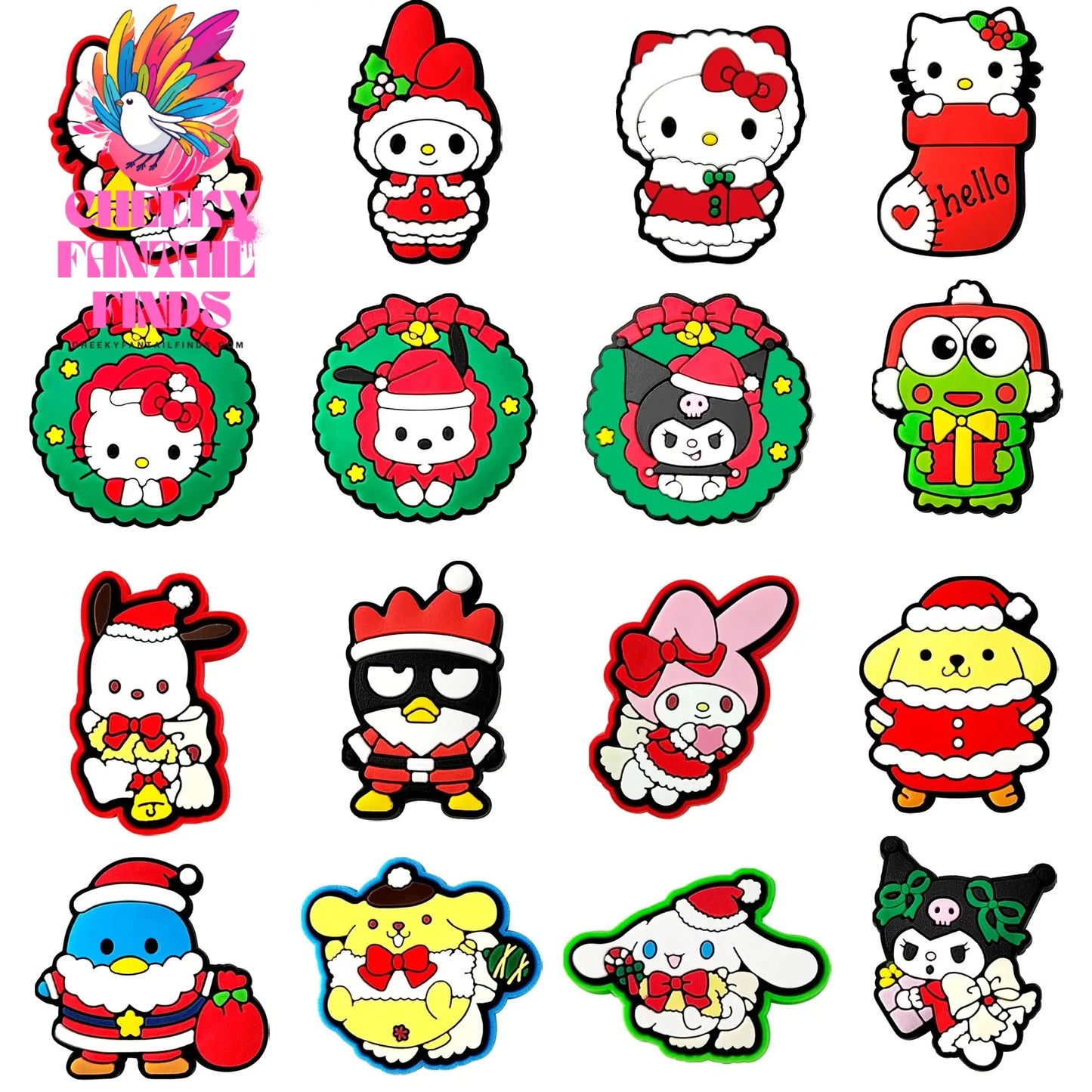 16pcs Christmas Kitty Shoes Charms for Sandals Decoration PVC Shoe Accessories Charms for X-mas Day Gifts Cheeky Fantail Finds