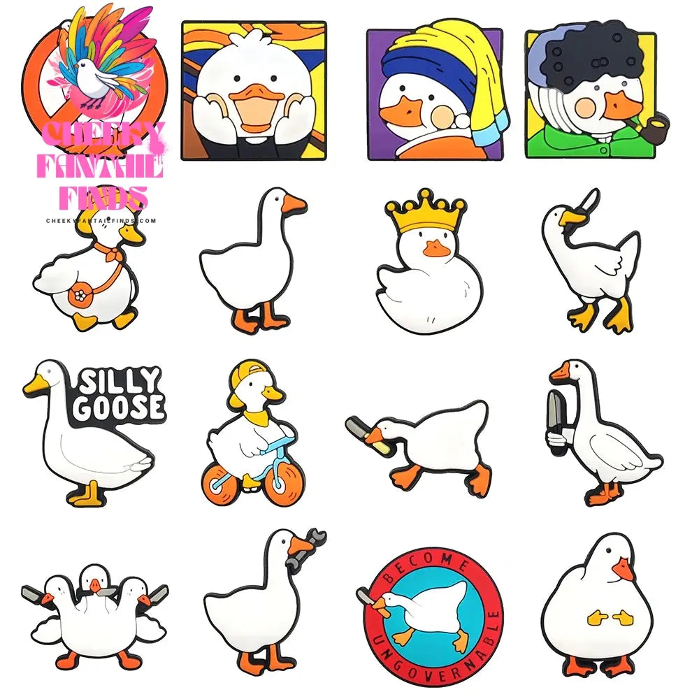 16pcs/set NEW Cute Duck Animals Series for Cartoon Shoe Charms Accessories Fit Shoes/Wristbands Classic Clog Kids Gifts - Cheeky Fantail Finds