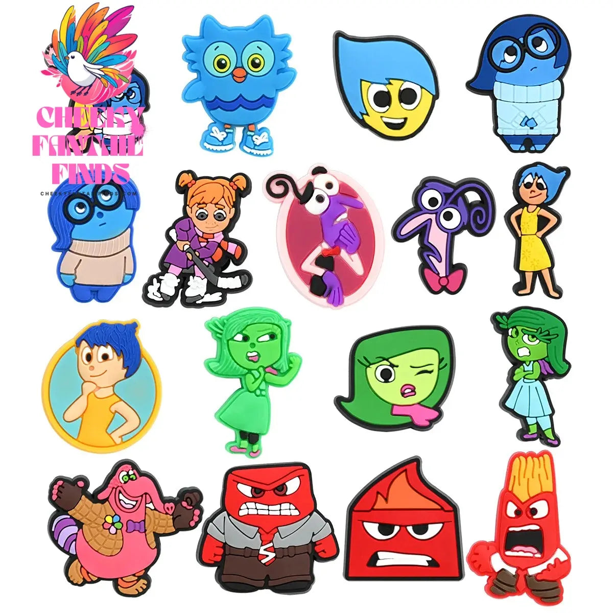 17Pcs Inside Out Charms Slippers Movie peripherals Decor pretty Accessories Shoes Flower Figure Sandals Ornament Shoe Buckle Cheeky Fantail Finds