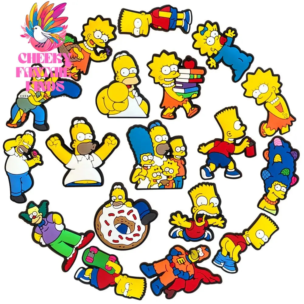 18Pcs/set Simpson Decoration Anime Shoe Charms Cute Sandals Shoes Accessories Kawaii PVC Badges DIY for Kids Christmas Gift Cheeky Fantail Finds