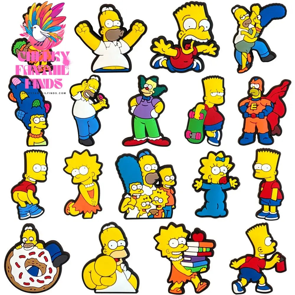 18Pcs/set Simpson Decoration Anime Shoe Charms Cute Sandals Shoes Accessories Kawaii PVC Badges DIY for Kids Christmas Gift Cheeky Fantail Finds