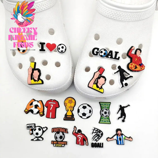 18pcs Cartoon Football Shoe Charms Design Shoe Decoration Fits For PVC Shoe Accessories Kids Boys Party Gifts Cheeky Fantail Finds