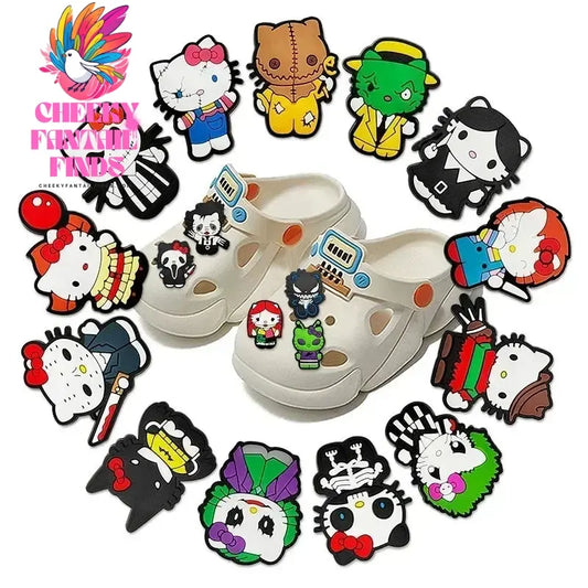 18pcs Cute Cosplay Halloween Charms for Clogs Sandals Hello Cinnamoroll Decoration Shoe Accessories Charms Cheeky Fantail Finds
