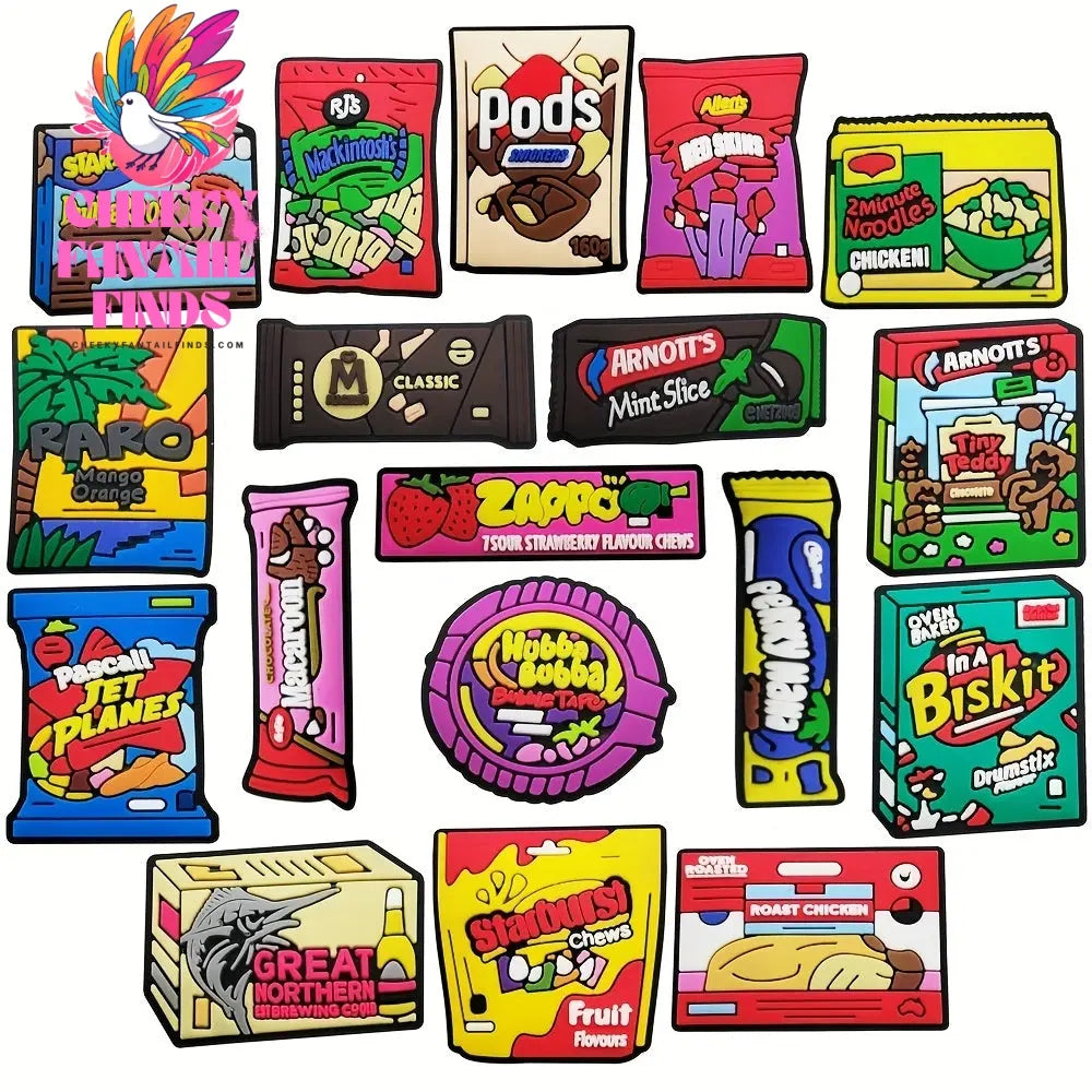 18pcs Fun Cartoon Food Shoe Charms Set - Durable PVC, Easy Install for Shoe & Sandals - Perfect for Party Favors & Christmas Gifts Cheeky Fantail Finds