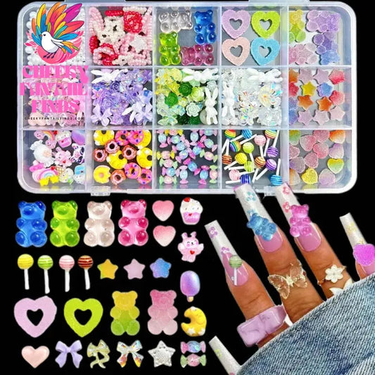 1Box Random Mixed Gummy Resin Bear Nail Art Charms 3D Bows Heart Nail Decoration Accessories for DIY Manicure Crafts Supplies Cheeky Fantail Finds