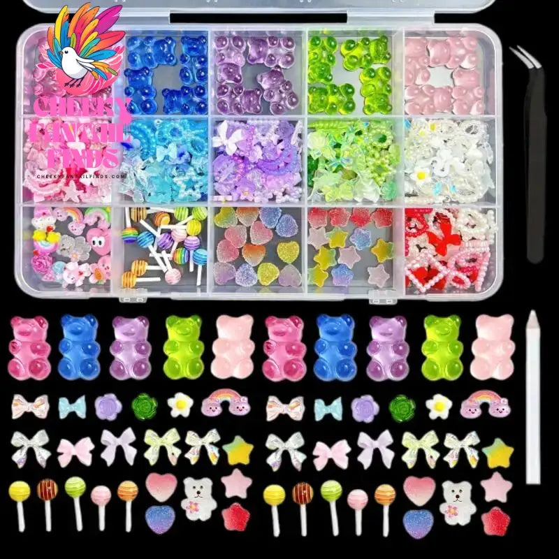 1Box Random Mixed Gummy Resin Bear Nail Art Charms 3D Bows Heart Nail Decoration Accessories for DIY Manicure Crafts Supplies Cheeky Fantail Finds