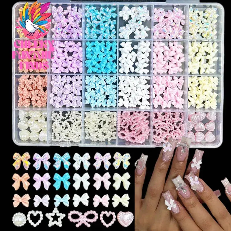 1Box Random Mixed Gummy Resin Bear Nail Art Charms 3D Bows Heart Nail Decoration Accessories for DIY Manicure Crafts Supplies Cheeky Fantail Finds