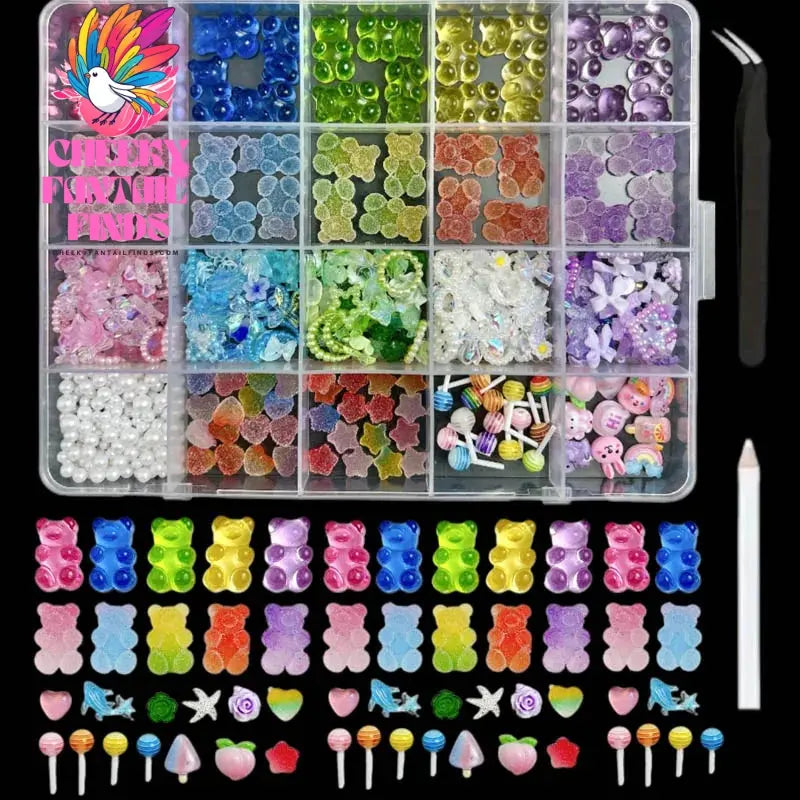 1Box Random Mixed Gummy Resin Bear Nail Art Charms 3D Bows Heart Nail Decoration Accessories for DIY Manicure Crafts Supplies Cheeky Fantail Finds