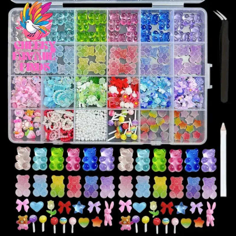 1Box Random Mixed Gummy Resin Bear Nail Art Charms 3D Bows Heart Nail Decoration Accessories for DIY Manicure Crafts Supplies Cheeky Fantail Finds