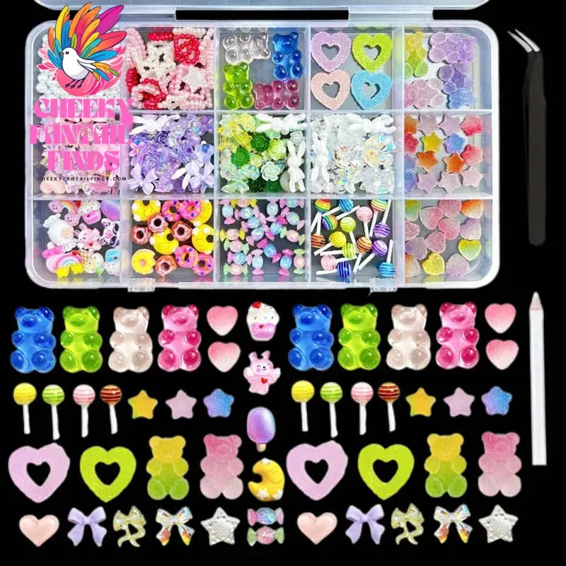 1Box Random Mixed Gummy Resin Bear Nail Art Charms 3D Bows Heart Nail Decoration Accessories for DIY Manicure Crafts Supplies Cheeky Fantail Finds