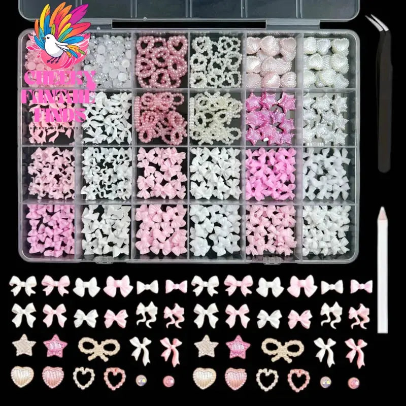 1Box Random Mixed Gummy Resin Bear Nail Art Charms 3D Bows Heart Nail Decoration Accessories for DIY Manicure Crafts Supplies Cheeky Fantail Finds