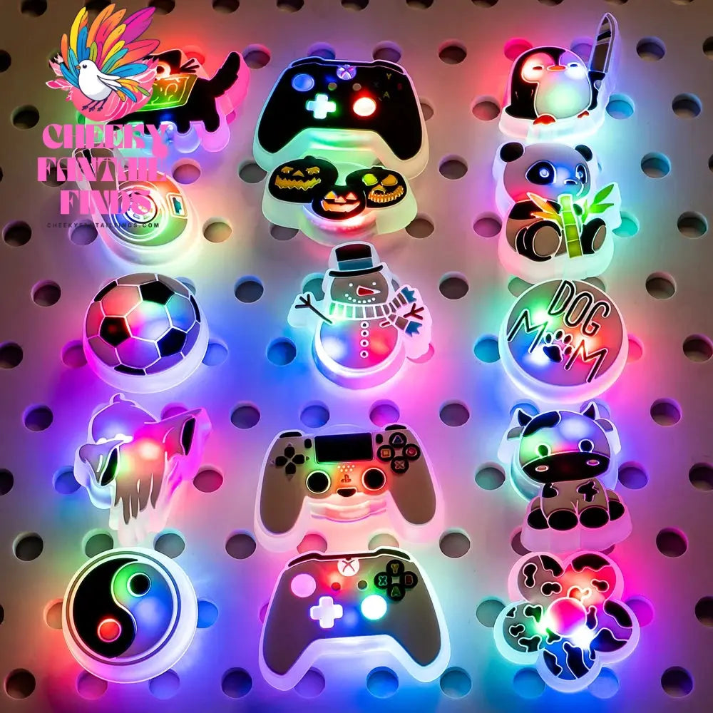 1PCS Black&White Cat Panda Cow Penguin LED Shoes Charms Gamepad Football Shoe Decoration Accessories Ghost Pumpkin Pins Clog Cheeky Fantail Finds